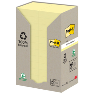 Foglietti Post-it® Notes Giallo Canary? 38x51 mm carta riciclata torre da 24 blocchetti da 100 ff - 653-1T