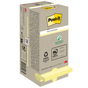 Foglietti Post-it® Notes Giallo Canary? 76x76 mm carta riciclata Torre da 16 blocchetti da 100 ff - 654-1T