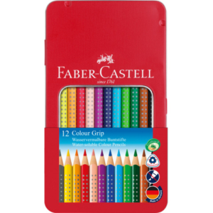 Matite colorate Faber-Castell Colour Grip astuccio di metallo - colori assortiti - conf. 12 pezzi - 112413
