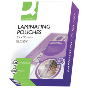 Pouches per plastificatrici Q-Connect 65x95 mm - 2x125 µm - finitura lucida conf. 100 pezzi - KF01213
