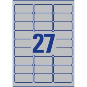 Etichette permanenti poliestere argento Avery 63,5x29,6 mm - 27 et/foglio - laser monocolore conf. 100 ff L6011-100