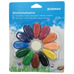 Pastelli a cera a goccia Donau in blister da 12 pezzi in colori assortiti - 330205