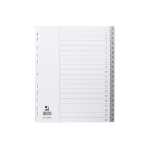 Divisore numerico Q-Connect grigio XL 24,5x29,7 cm ppl 1-20 KF02295