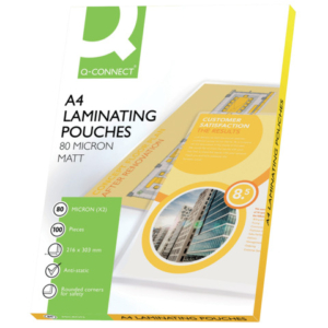 Pouches per plastificatrici Q-Connect A4 - 2x80 µm - finitura opaca - conf. 100 pz - KF24057