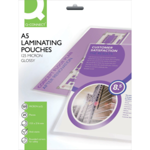 Pouches per plastificatrici Q-Connect A5 - 2x125 µm - finitura lucida - conf. 25 pz - KF04112