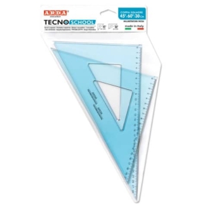 Coppia squadre ARDA Linea Tecnoschool plastica azzurro trasparente Formato 45° e 60° 30 cm  conf. 2 pezzi - 60330SS