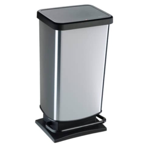 Cestino gettacarte Rotho PASO Metal rettangolare a pedale silver - 40 L - F600060