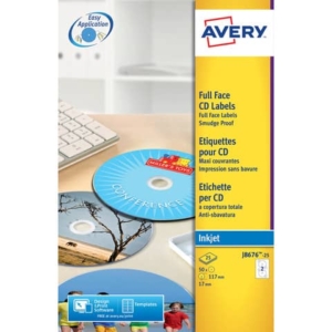 Etichette per CD AVERY patinate opache Ø 117 mm  - 2 et/foglio - per Inkjet - copertura totale - cf. 25 fogli J8676-25