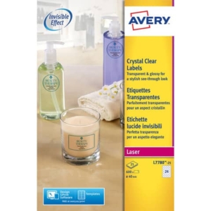 Etichette poliestere trasparenti lucide AVERY QuickPEEL? tonde Ø 40 mm - 24 et/foglio - laser conf. 25 ff L7780-25