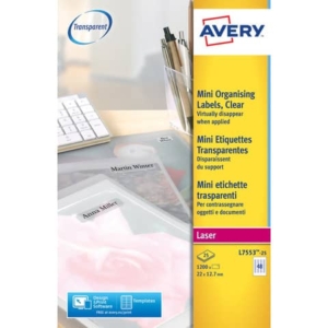 Etichette poliestere trasparenti lucide AVERY QuickPEEL? 22x12,7 mm - 48 et/foglio - laser conf. 25 ff L7553-25