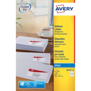 Etichette bianche per buste AVERY QuickDRY? 99,1x38,1 mm - 14 et/foglio - stampanti inkjet - cf. 25 fogli J8163-25