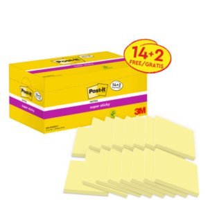 Foglietti Post-it® Super Sticky Giallo Canary? cf 14 blocchetti + 2 gratis da 90 ff - 654-P16SSCY-EU