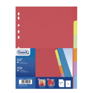 Divisore in cartoncino Favorit 6 tacche neutre colorate 21x29,7 cm assortiti 100204883