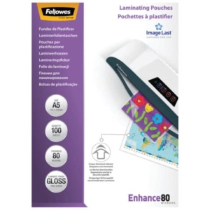 Pouches per plastificatrici Fellowes ImageLast Enhance80 finitura lucida - 2x80 µm - A5 - conf. 100 pezzi - 5306002