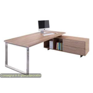 Scrivania manageriale ciliegio arabis 195x170xH.74 cm gamba ad anello con mobile portante linea Flora - 901RIT/M/K