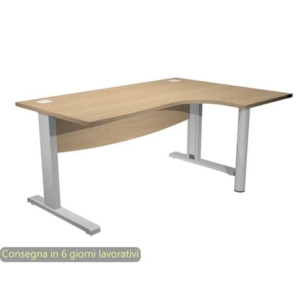 Scrivania ad angolo Compact piano rovere 180x120xH.73 cm gamba a L in metallo + supporto lato destro - linea Flex