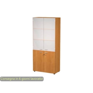 Armadio alto noce con 2 ante basse + 2 ante medie in vetro 90x45,8x200 cm linea componibili 2898 - AR/ST+AB+AVM/4