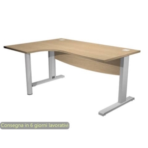 Scrivania ad angolo Compact piano rovere 180x120xH.73 cm gamba a L in metallo + supporto lato sinistro - linea Flex