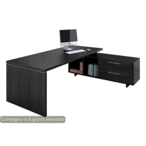 Scrivania manageriale nero venato frassino 195x170x74 cm gamba a pannello con mobile portante Flora - 901RIT/8