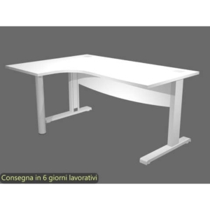 Scrivania ad angolo Compact piano bianco 180x120xH.73 cm gamba a L in metallo + supporto lato sinistro - linea Flex