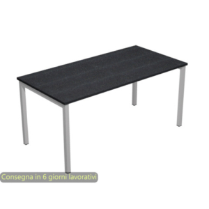 Scrivania piano nero venato frassino 180x80xH.72,5 cm  gamba a ponte metallo grigio linea Presto Venere Plus - 665/8