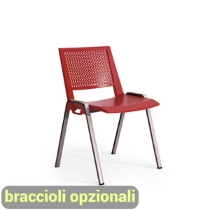 Sedia visitatore a 4 gambe Unisit Kentra KEC base cromo schienale traspirante PPL rosso - KEC/RO