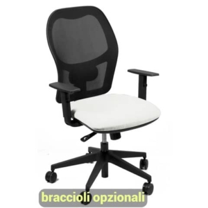 Sedia operativa girevole Unisit Hubble HUHU schienale in rete nero - rivestimento ecopelle bianco - HUHU/KQ