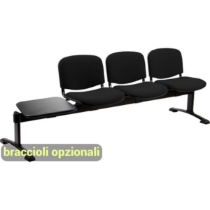 Panca 3 posti attesa Unisit Dado D53PT con tavolino - rivestimento ignifugo nero - D53PT/IN