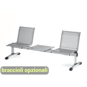 Panca 2 posti attesa Unisit Plexus PS2PT con tavolino in acciaio grigio schienale e seduta forati traspiranti - PS2PT