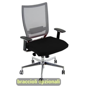 Sedia semidirezionale girevole Unisit Concept COTXL schienale in rete grigio - rivestimento pelle nero - COTXL/PN