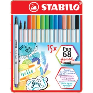 Pennarelli Stabilo Pen 68 brush punta a pennello M 1 mm - assortiti scatola in metallo da 15 pz - 568/15-32