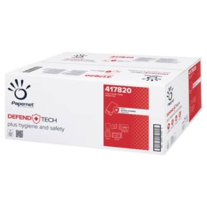 Asciugamani piegati a V Papernet Defend Tech - 2 veli 22x21 cm bianco - pura cellulosa - 15 fascette da 210 ff 420285