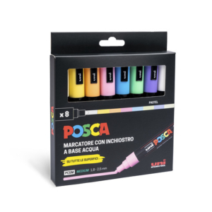 Marcatore a tempera inchiostro Uni Posca punta tonda - 1,8-2,5 mm colori assortiti pastello cf. 8 pz - M PC5MP 8P