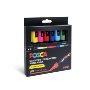 Marcatore a tempera inchiostro Uni Posca punta tonda - 1,8-2,5 mm colori assortiti original cf. 8 pz - M PC5M 8P