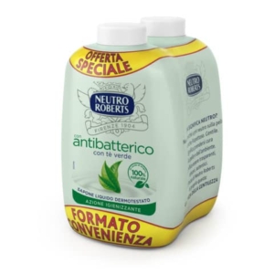 Ricarica sapone Neutro Roberts Antibatterico con tè verde - 200 ml Conf 2 pezzi - 7004646