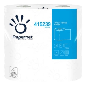 Carta igienica fascettata Papernet 2 veli 190 strappi - in pura cellulosa - formato hotel - Conf. 4 pz - 415239