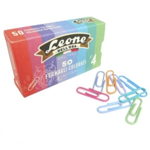 Fermagli colorati plastificati Leone Dell'Era N° 4 - 32 mm in scatola di cartone da 50 pezzi - assortiti - FXP5