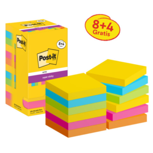 Foglietti riposizionabili Post-it® Super Sticky Carnival 76x76 mm 90 ff/cad. PROMO PACK 8+4 blocchetti gratis