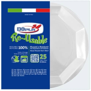 Piatti in polistirene Dopla Re-Usable Ø 220 mm - Fondi - conf. 25 pezzi - 12508