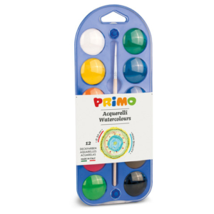 Acquerelli Ø 30 mm Primo - scatola da 12+1 pennello - con coperchio tavolozza assortiti - 107A12A