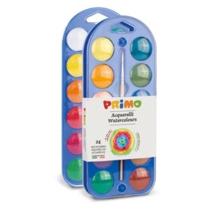 Acquerelli Ø 30 mm Primo - scatola da 24+1 pennello - con coperchio tavolozza assortiti - 108A24A