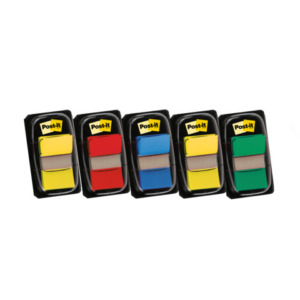 Segnapagina Post-it® index 680 con dispenser - 24,5x43,6 mm Value pack 3+2 rosso, verde, giallo, blu - 680-3+2