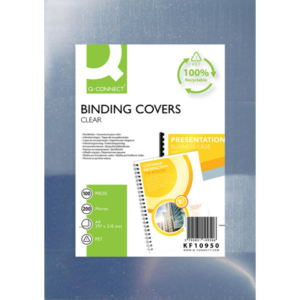 Copertine lucide per rilegatura Q-Connect in PET A4  200 micron - conf. 100 pezzi - KF10950