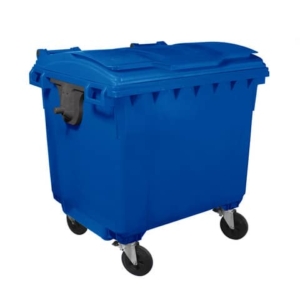 Cassonetto portarifiuti carrellato 1100 lt con coperchio piano e maniglie a labbro Mobil Plastic blu - 1/1100/5-BLB