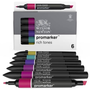 Pennarelli Winsor&Newton Promarker doppia punta fine-larga - conf. 6 pz colori forti assortiti - 0290111