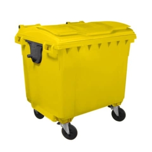 Cassonetto portarifiuti carrellato 1100 lt con coperchio piano e maniglie a labbro Mobil Plastic giallo
