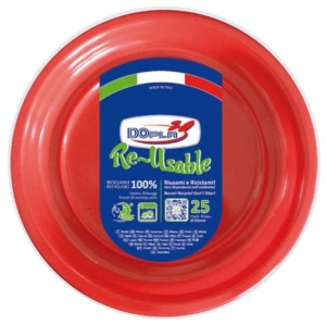Piatti piani rosso in polistirene h.19 mm conf. 25 pz Dopla Reusable Ø 220 mm 11839