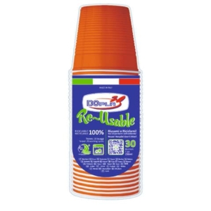 Bicchieri arancioni in polistirene conf. 30 pz Dopla Reusable 230 ml 22696