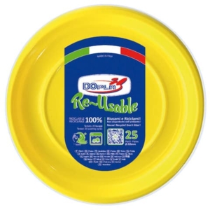 Piatti fondi gialli in polistirene h.32 mm conf. 25 pz Dopla Reusable Ø 205 mm 11834