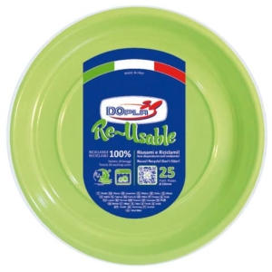 Piatti piani verde acido in polistirene h.19 mm conf. 25 pz Dopla Reusable Ø 220 mm - 11843